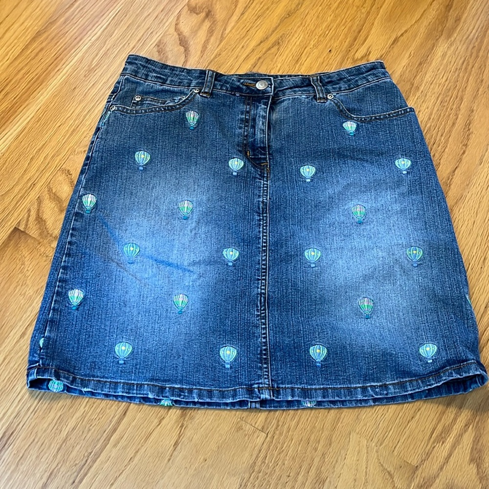 Lilly Pulitzer vintage White Label denim skirt hot air balloons size 4